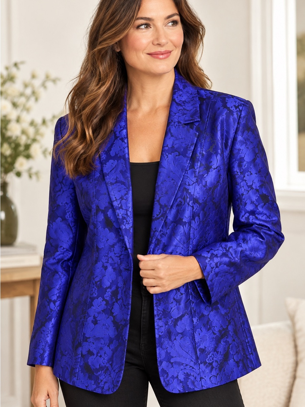 Chico’s Elegant Silk Floral Jacquard Blazer size Large Chico's size 2